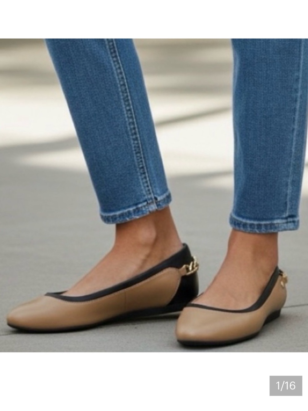 NEW Mootsies Tootsies Tan and Black Women's Flats gold chain detail Sz 9 $59